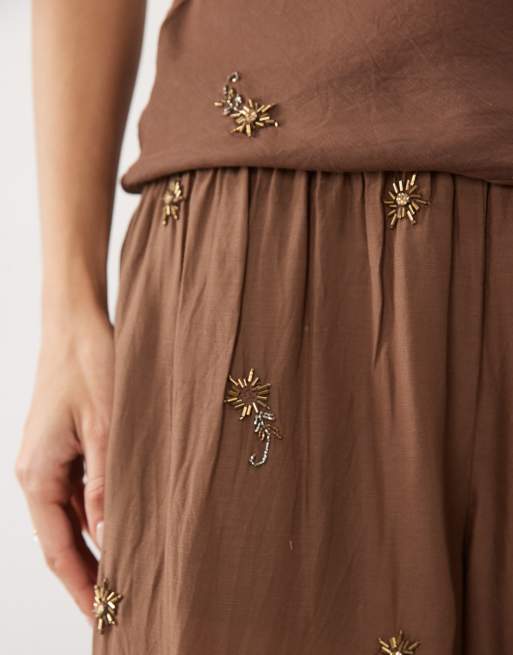 Mango Soliel embellished cuffed trouser co-ord in brown, 5 of 5