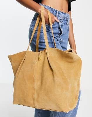 Mango sonia large leather tote bag in brown