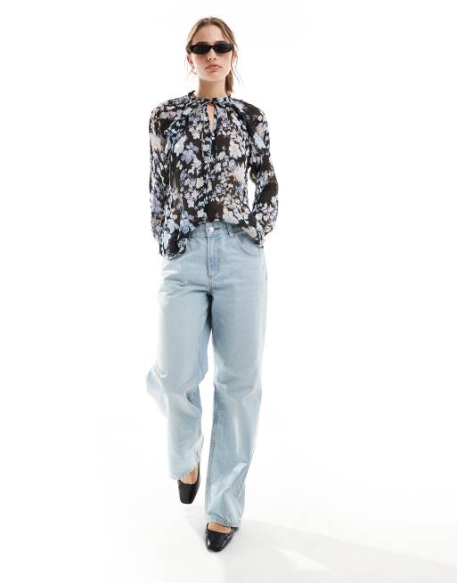 Mango - Sort bluse med bindehals og blomstermønster, 4 af 4