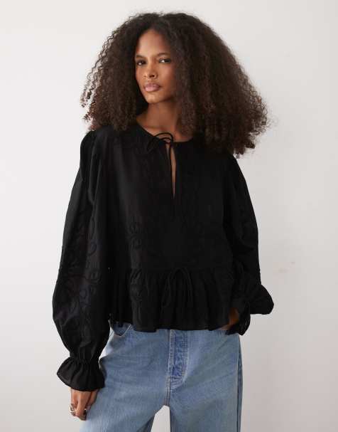 Mango - Sort bluse med indsyet talje i 100% bomuld - view 1
