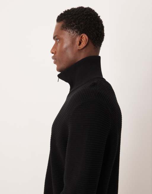 Mango - Sort cardigan med gennemgående lynlås og tekstur i 100% bomuld, 4 af 5