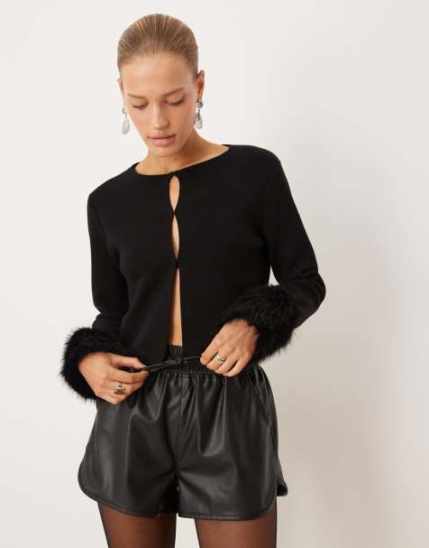 Mango - Sort cardigan med ærmekanter i imiteret pels - view 1