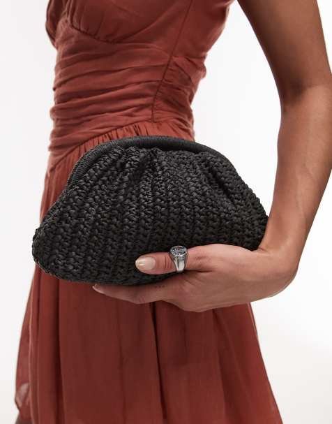 Mango - Sort clutch i raffia - view 1