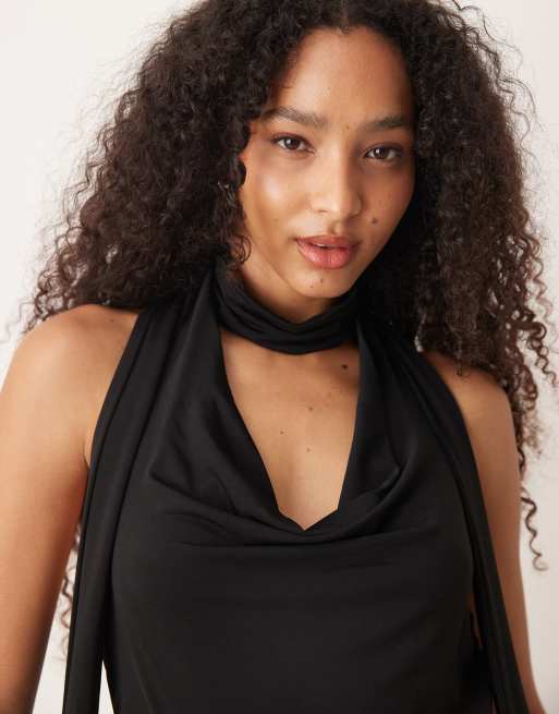 Mango - Sort halterneck-jumpsuit med vandfaldsudskæring, 3 af 4