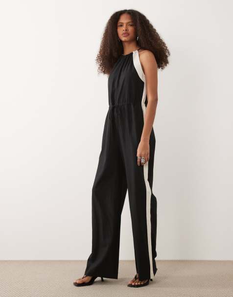 Mango - Sort jumpsuit i hørblanding med sidestribe - view 1