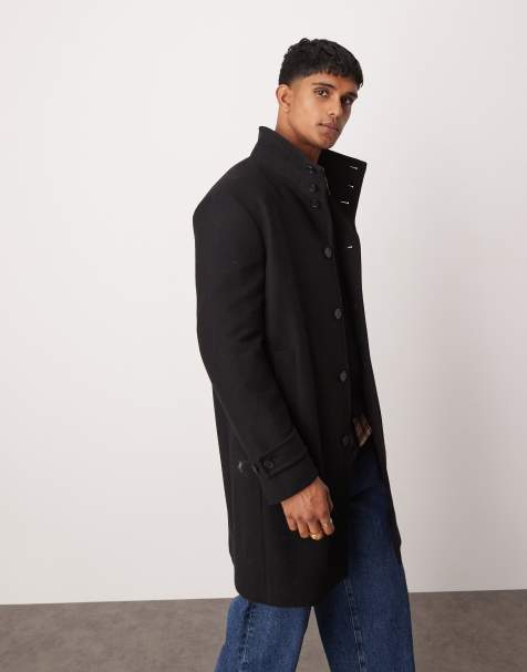 Mango - Sort midi-frakke med button down-krave i uld - view 1