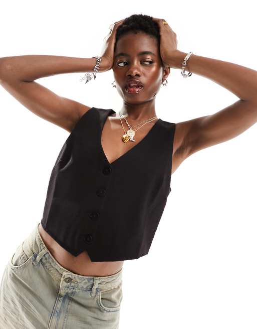 Mango - Sort og cropped vest med V-hals