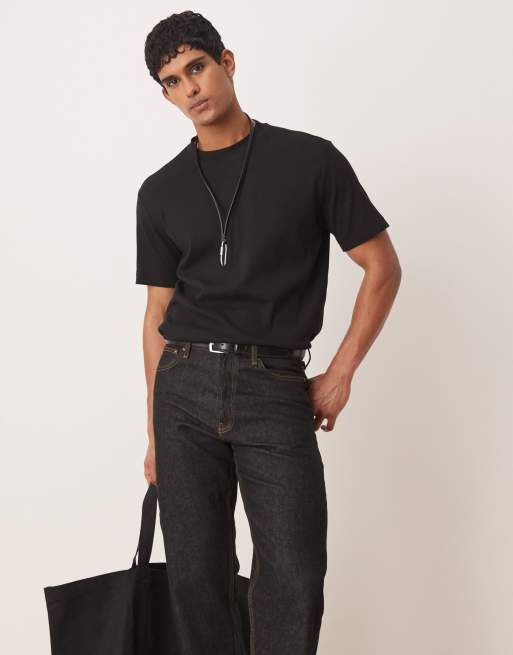 Mango - Sort og oversized T-shirt i ribstrik
