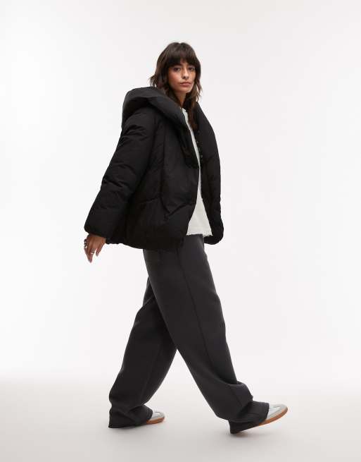 Mango - Sort oversized dynejakke med krave i afslappet pasform