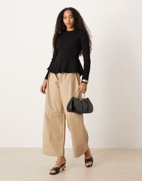 Mango - Sort ribstrikket overdel med peplum-kant - view 1