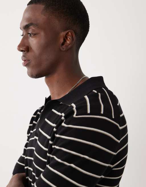 Mango - Sort strikket poloskjorte med striber, 4 af 5