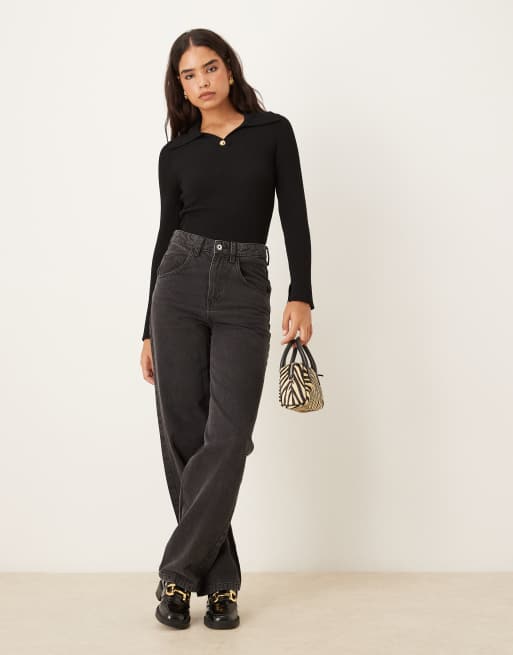 Mango - Sort strikket polotop med guldfarvede knapper, 4 af 4