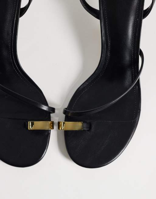 Mango - Sorte sandaler i imiteret læder med høj hæl og metaldetaljer, 4 af 4