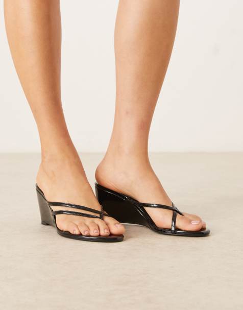 Mango - Sorte sandaler med kilehæl og stropper - view 1