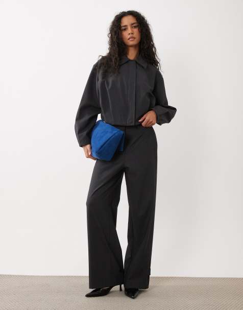 Mango - Souffle - Co-ord set van Harrington jack en broek in antracietgrijs met krijtstreep - view 1