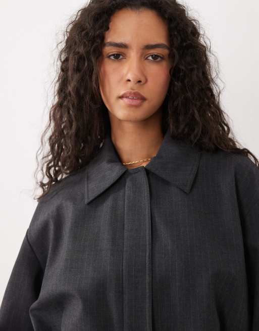 Mango Souffle harrington jacket in charcoal pinstripe- - part of a set, 3 of 4
