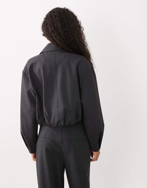 Mango Souffle harrington jacket in charcoal pinstripe- - part of a set, 4 of 4