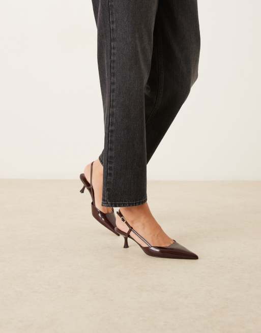 Mango - Spidse slingback-sko med lav hæl i imiteret læder i mørkebrun, 2 af 4