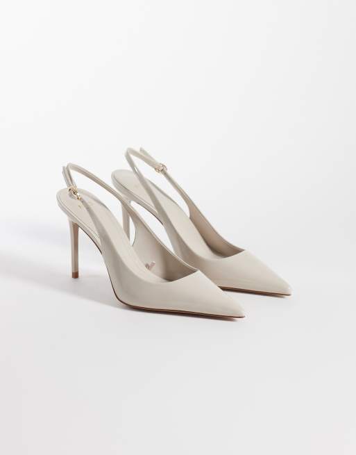 Mango – Spitze Absatzschuhe in Beige mit Fersenriemen, 2 von 4