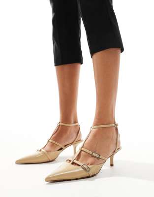 Mango - Spitze Absatzschuhe in Beige mit Schnallendetail-Neutral