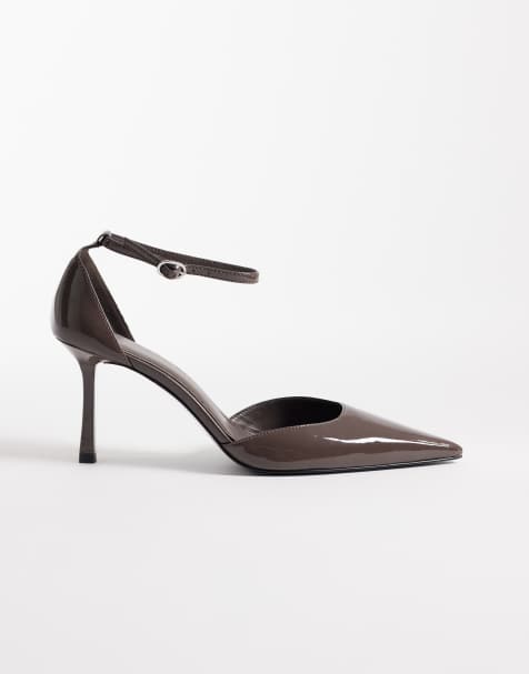 Mango – Spitze Absatzschuhe in Mokka mit Knöchelriemen - view 1
