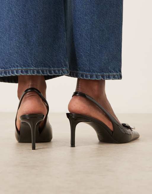 Mango – Spitze Absatzschuhe in Schwarz mit Fersenriemen und auffälligem Metalldetail, 3 von 4