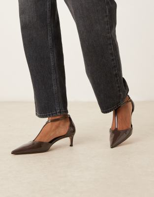 Mango - Spitze Schuhe in Schokobraun mit Kitten-Absatz-Brown