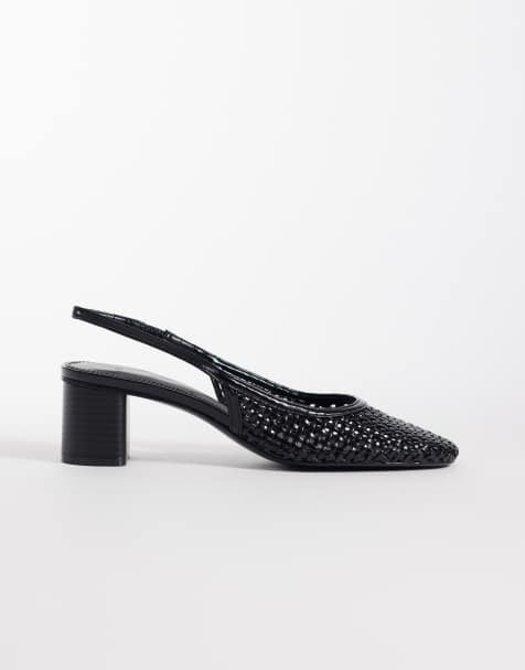 Mango – Spitze Schuhe in Schwarz aus geflochtenem Kunstleder mit Fersenriemen und Blockabsatz - view 1