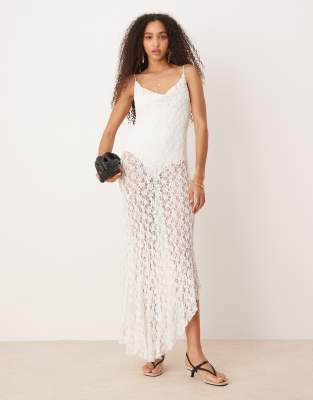 Mango - Spitzen-Midikleid in Weiß mit Riemchen-Trägern und abnehmbarem Body