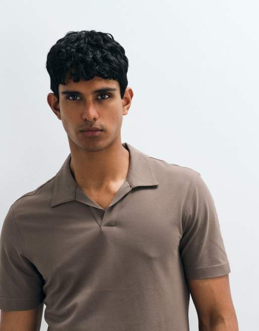 Mango split collar t-shirt in mushroom, 4 of 5