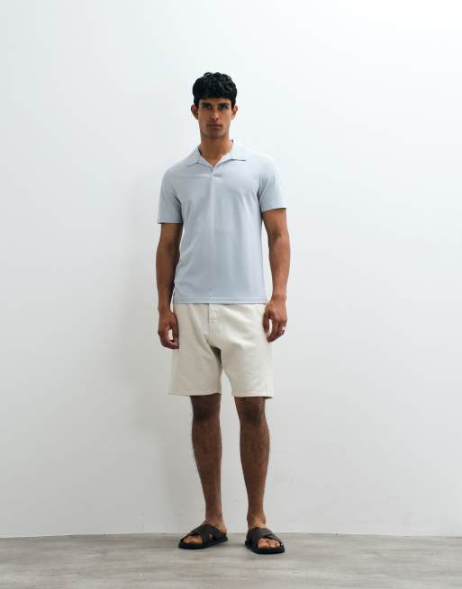 Mango split collar T-shirt in sky blue, 4 of 5