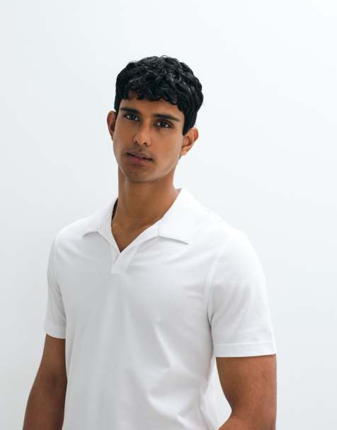 Mango split collar t-shirt in white - view 1