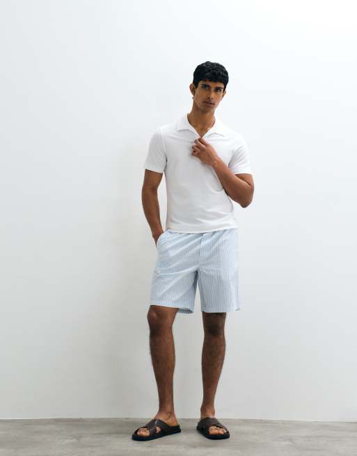 Mango split collar t-shirt in white, 4 of 5