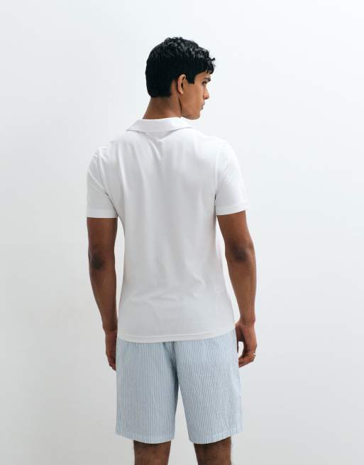 Mango split collar t-shirt in white, 5 of 5