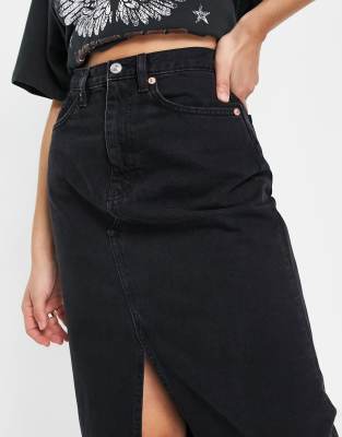 mango black denim skirt