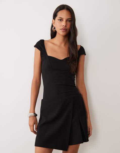 Mango split front mini skort in black - view 1