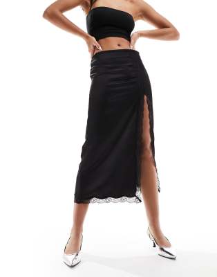 Modern Desires Black High Waisted Slit Midi Skirt