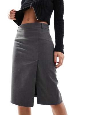 Mango Split Front Waist Tailored Skirt In Gray