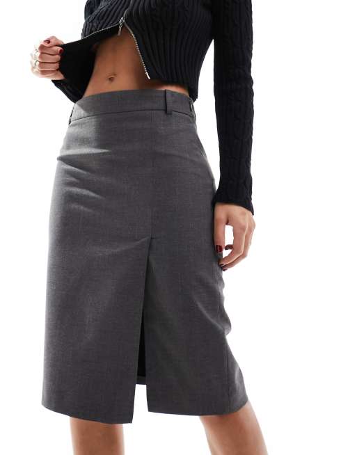 Mango split front waist tailored skirt in gray