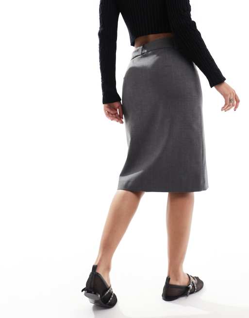 Mango split front waist tailored skirt in grey