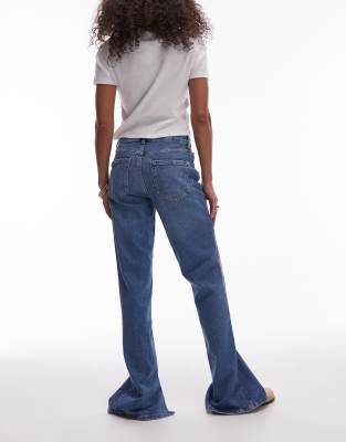 Mango Split Hem Flare Jeans In Blue