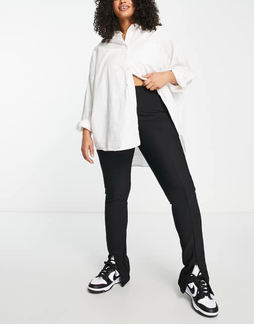 Mango split hem trousers in black