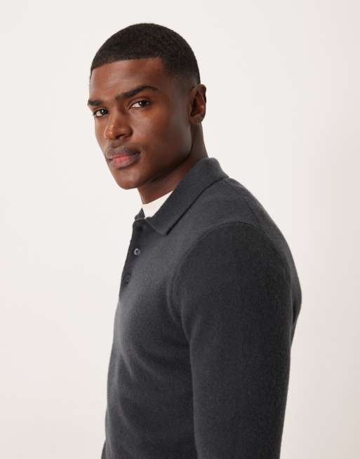 Mango split neck knit polo sweater in blue, 4 of 5