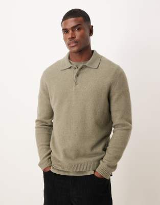 Mango Split Neck Knit Polo Sweater In Green