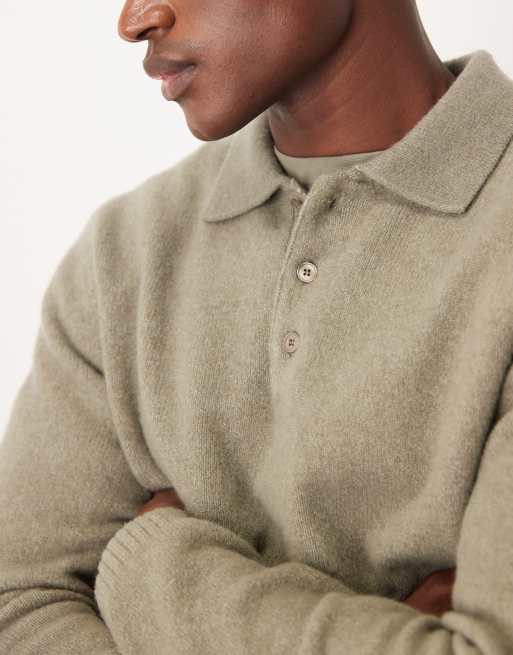 Mango split neck knit polo sweater in light green, 5 of 5