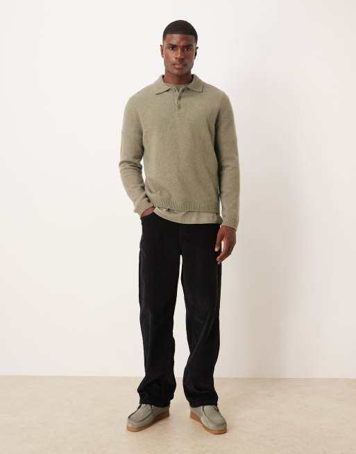 Mango split neck knitted polo jumper in light green, 2 of 5