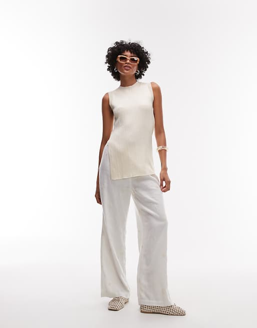 Mango split side longline knit sleeveless top in ecru | ASOS Mango split side longline knit sleeveless top in ecru | ASOS