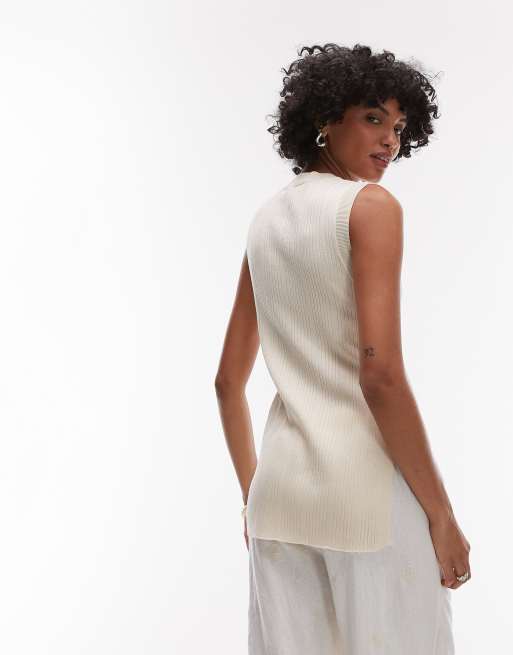 le / ル SIDE BUTTON SLIT トップス ECRU Mango split side longline knit sleeveless top in ecru | ASOS