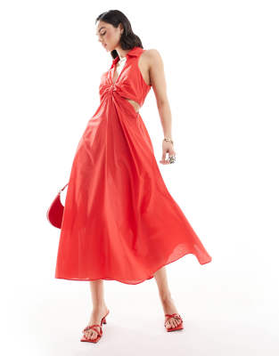 split side midi dress in red