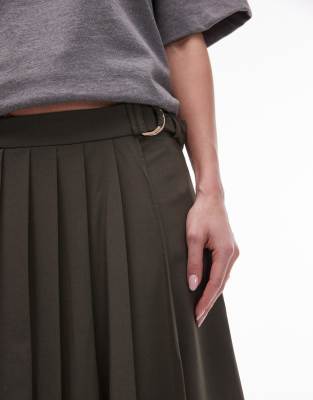 Mango Split Side Pleated Midi Skirt In Gray